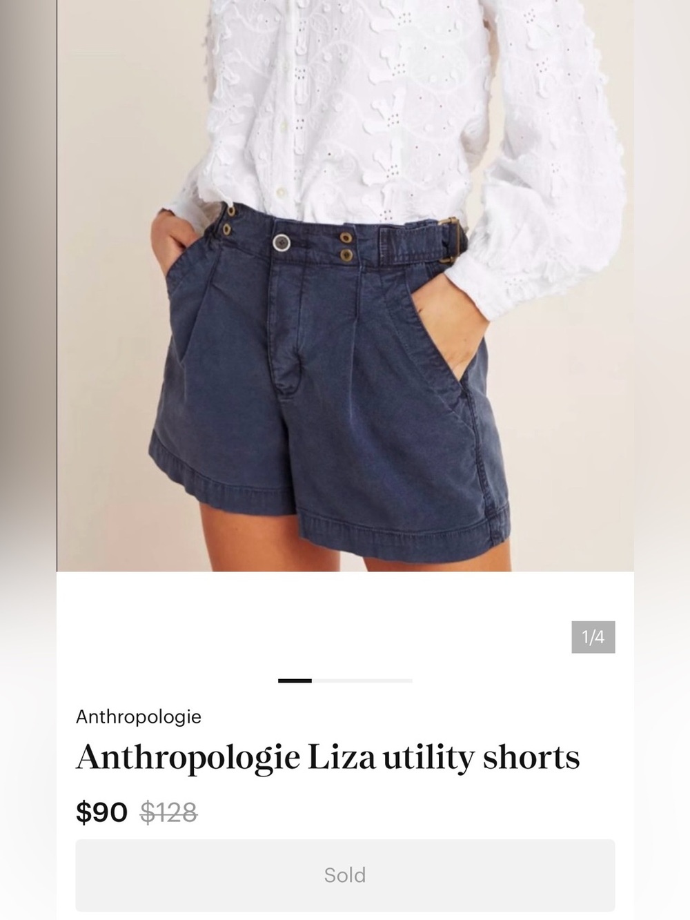 Anthropologie Navy Blue Liza High Rise Adjustable Waist Utility Shorts (Medium) - Picture 2 of 5